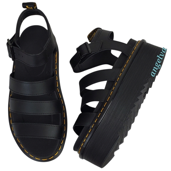 New Dr Martens Blaire quad platform sandals black hydro leather strappy boho y2k - Picture 4 of 15